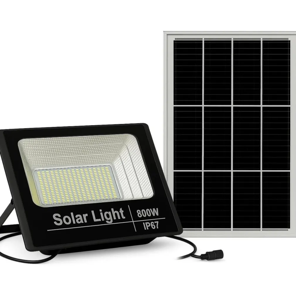 Faretto solare 800W impermeabile con pannello fotovoltaico e telecomando