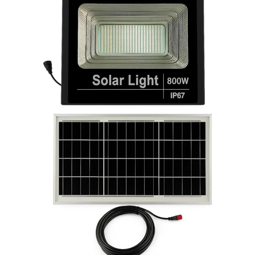 Faretto solare 800W impermeabile con pannello fotovoltaico e telecomando