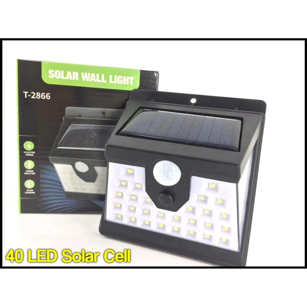 FARO 40 LED CON PANNELLO SOLARE E SENSORE DI MOVIMENTO FARETTO CREPUSCOLARE