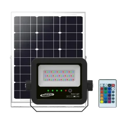 FARO A LED PROIETTORE CON PANNELLO SOLARE 40 W RGB CON TELECOMANDO ESTERNO IP65 SL-RGB-40W
