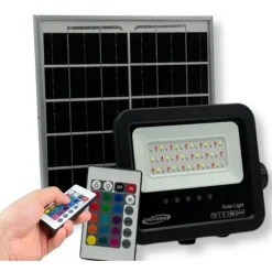 FARO A LED PROIETTORE CON PANNELLO SOLARE 40 W RGB CON TELECOMANDO ESTERNO IP65 SL-RGB-40W