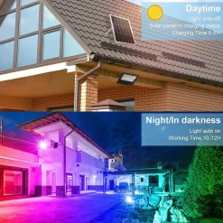 FARO A LED PROIETTORE CON PANNELLO SOLARE 80W RGB CON TELECOMANDO ESTERNO IP65 SL-RGB-80W