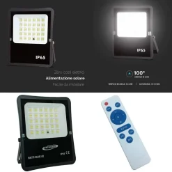 FARO CON PANNELLO SOLARE IP65 E SENSORE CREPUSCOLARE PROIETTORE 50 100 200 300W