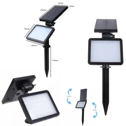 FARO FARETTO LED GIARDINO 48 LED 10W PICCHETTO PANNELLO ENERGIA SOLARE 2000MAH