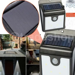 FARO FARETTO PANNELLO SOLARE SENSORE MOVIMENTO E CREPUSCOLARE 4 LED PER ESTERNO