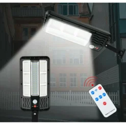 FARO LAMPIONE STRADALE PANNELLO SOLARE CON SENSORE TELECOMANDO 117 LED SMD TA146