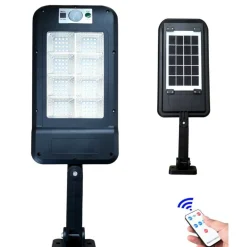 FARO LAMPIONE STRADALE PANNELLO SOLARE FOTOVOLTAICO SENSORE 128 LED SMD HS-8013C