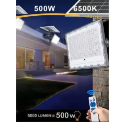 FARO LED 500 W CREPUSCOLARE CON PANNELLO ENERGIA SOLARE TELECOMANDO IP65 SL-500W