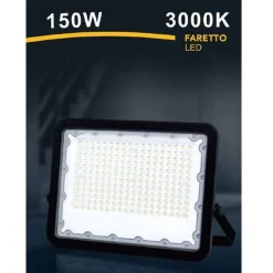FARO LED 150 WATT PROIETTORE ESTERNO IP65 NERO LUCE 3000K 6500K 4000K FS150W-N