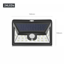 FARO LED CON PANNELLO SOLARE CREPUSCOLARE 24 LED SENSORE MOVIMENTO CREPUSCOLARE