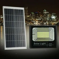 FARO LED CON PANNELLO SOLARE FARETTO CREPUSCOLARE 200W PER ESTERNO + TELECOMANDO