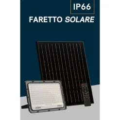 FARO LED DA ESTERNO CON PANNELLO SOLARE 300W IP66 TELECOMANDO LUCE REGOLABILE SF319-300-3C