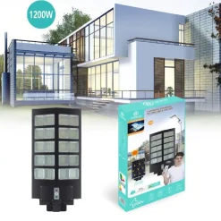 FARO LED LAMPIONE STRADALE 1200W PANNELLO SOLARE SENSORE CREPUSCOLARE IP67 LED-8472