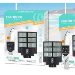 FARO LED LAMPIONE STRADALE 700W PANNELLO SOLARE SENSORE CREPUSCOLARE IP67 LED-8470