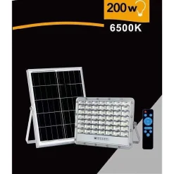 FARO LED PANNELLO SOLARE 200W LUCE FREDDA TELECOMANDO INDICATORE CARICA TK08-200W