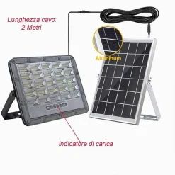 FARO LED PANNELLO SOLARE 200W LUCE FREDDA TELECOMANDO INDICATORE CARICA TK08-200W