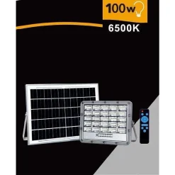 FARO LED PANNELLO SOLARE 100W LUCE FREDDA TELECOMANDO INDICATORE CARICA TK08-100W