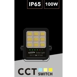 FARO LED PROIETTORE 100W IP65 CCT 3IN1 CON PANNELLO SOLARE TELECOMANDO RY-100W-3C