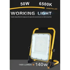 FARO LED SLIM SMD 50W RICARICABILE PORTATILE STAFFA DA ESTERNO LUCE 6500K MG-50