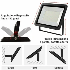 FARO LED 200W LUCE ALTA LUMINOSITA FARETTO PROIETTORE ESTERNO SLIM BIANCO FREDDO