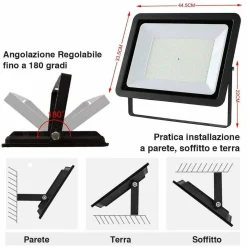 FARO LED 300W LUCE ALTA LUMINOSITA FARETTO ESTERNO SLIM BIANCO FREDDO 6000K