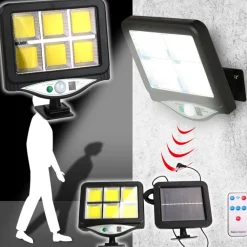 FARO PROIETTORE CON PANNELLO SOLARE SENSORE MOVIMENTO TELECOMANDO 128 LED 6 COB