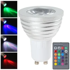 FARO RGB LAMPADA FARETTO GU10 MULTICOLORE 3W LED TELECOMANDO CROMOTERAPIA