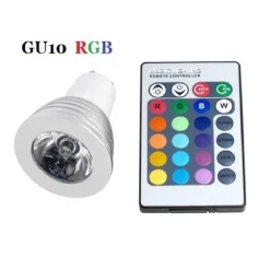 FARO RGB LAMPADA FARETTO GU10 MULTICOLORE 3W LED TELECOMANDO CROMOTERAPIA