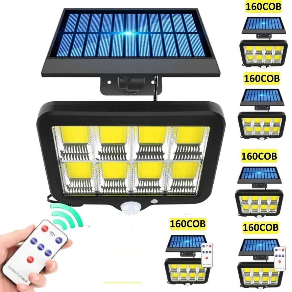 FARO SOLARE LED CON PANNELLO FARETTO SENSORE DI MOVIMENTO 160 LED COB GL-160C