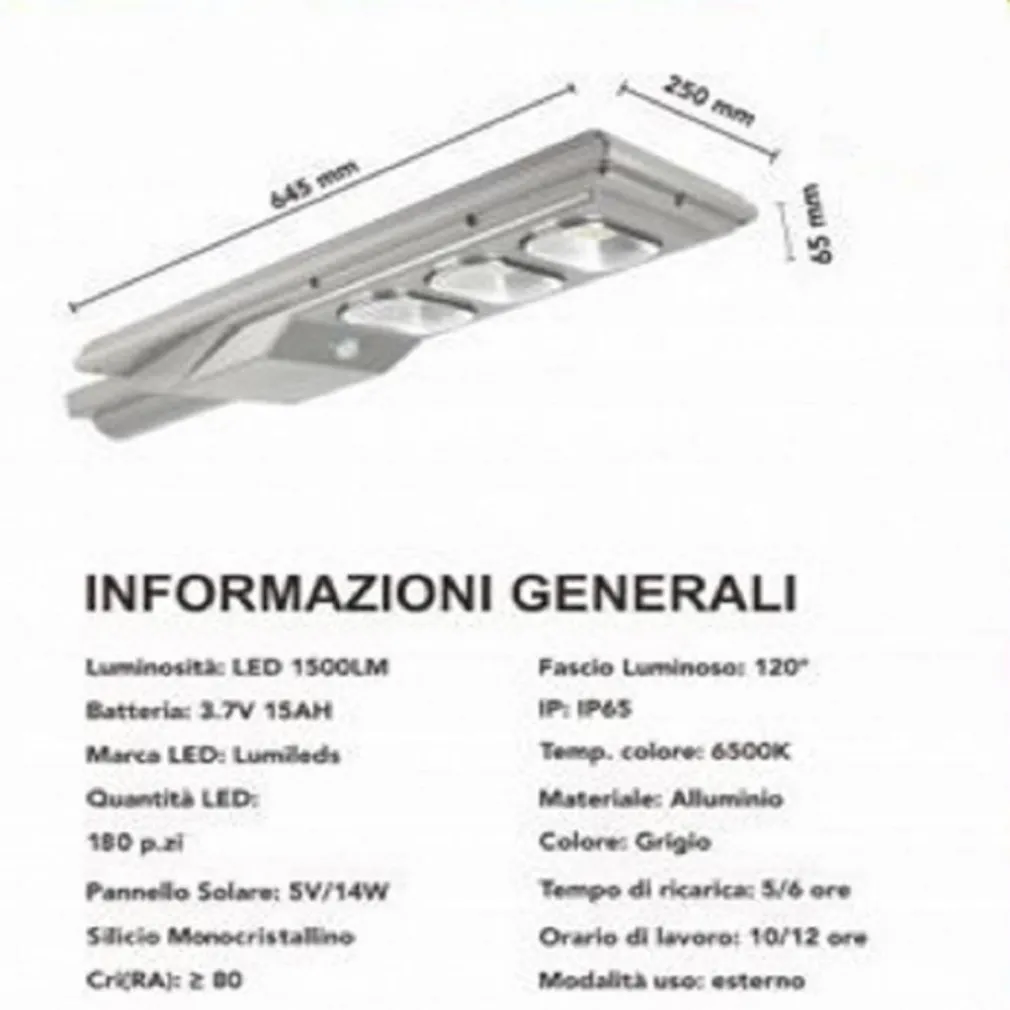 FARO STRADALE LED LAMPIONE SOLARE 150W LUCE 6500K SENSORE MOVIMENTO SL-150W-SS