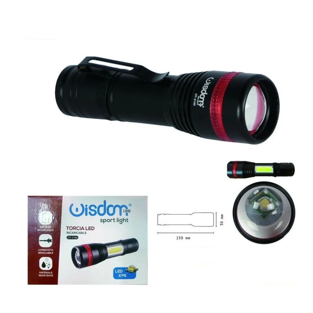 FARO TORCIA LED RICARICABILE LUMINOSITA REGOLABILE DOPPIA EMISSIONE LUCE DT-2166