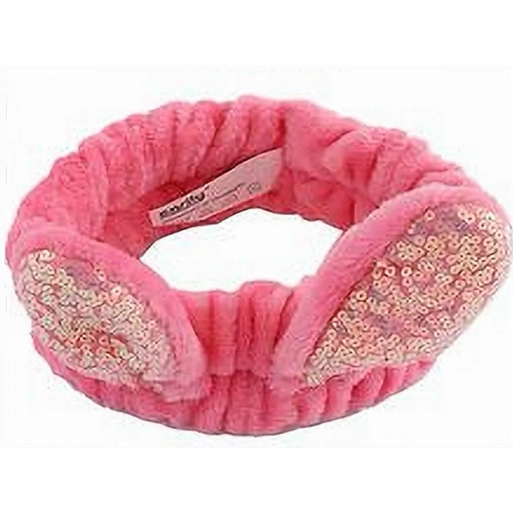 FASCIA CAPELLI DOCCIA SHAMPOO TRUCCO SPUGNA ORECCHIE CONIGLIO PAILLETTES 59686