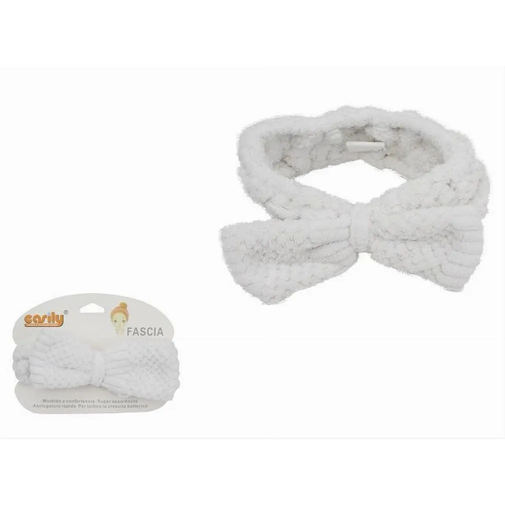 FASCIA PER CAPELLI DOCCIA SHAMPOO ASCIUGAMANO TRUCCO SPUGNA FIOCCO BIANCO 79618