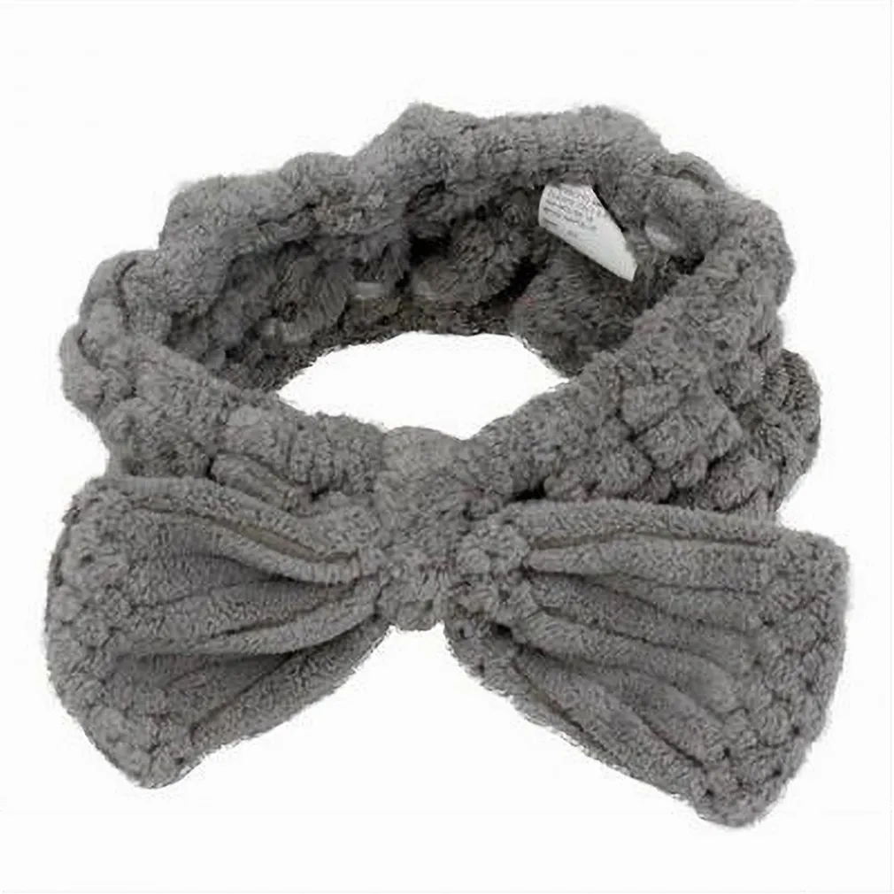 FASCIA PER CAPELLI DOCCIA SHAMPOO ASCIUGAMANO TRUCCO SPUGNA FIOCCO GRIGIO 79623