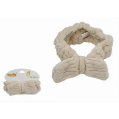 FASCIA PER CAPELLI DOCCIA SHAMPOO ASCIUGAMANO TRUCCO SPUGNA FIOCCO BEIGE 79621