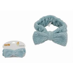 FASCIA PER CAPELLI DOCCIA SHAMPOO ASCIUGAMANO TRUCCO SPUGNA FIOCCO AZZURRO 79622
