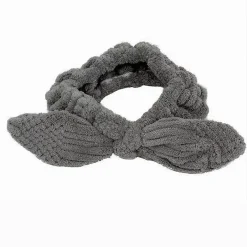 FASCIA PER CAPELLI DOCCIA SHAMPOO TRUCCO SPUGNA CON FIOCCO ANNODATO GRIGIO 79617