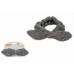 FASCIA PER CAPELLI DOCCIA SHAMPOO TRUCCO SPUGNA CON FIOCCO ANNODATO GRIGIO 79617