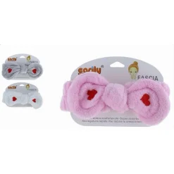 FASCIA PER CAPELLI DOCCIA SHAMPOO TRUCCO IN SPUGNA FIOCCO CUORI 3 COLORI 59785