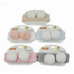 FASCIA PER CAPELLI DOCCIA SHAMPOO TRUCCO SPUGNA ORECCHIE PON PON 5 COLORI 79297