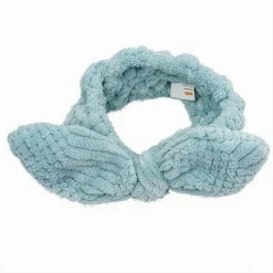 FASCIA PER CAPELLI DOCCIA SHAMPOO TRUCCO SPUGNA CON FIOCCO ANNODATO AZZURRO 79616