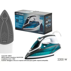 FERRO DA STIRO A VAPORE CON PIASTRA IN CERAMICA 2200W SERBATOIO 450ML MANICO ANTISCIVOLO