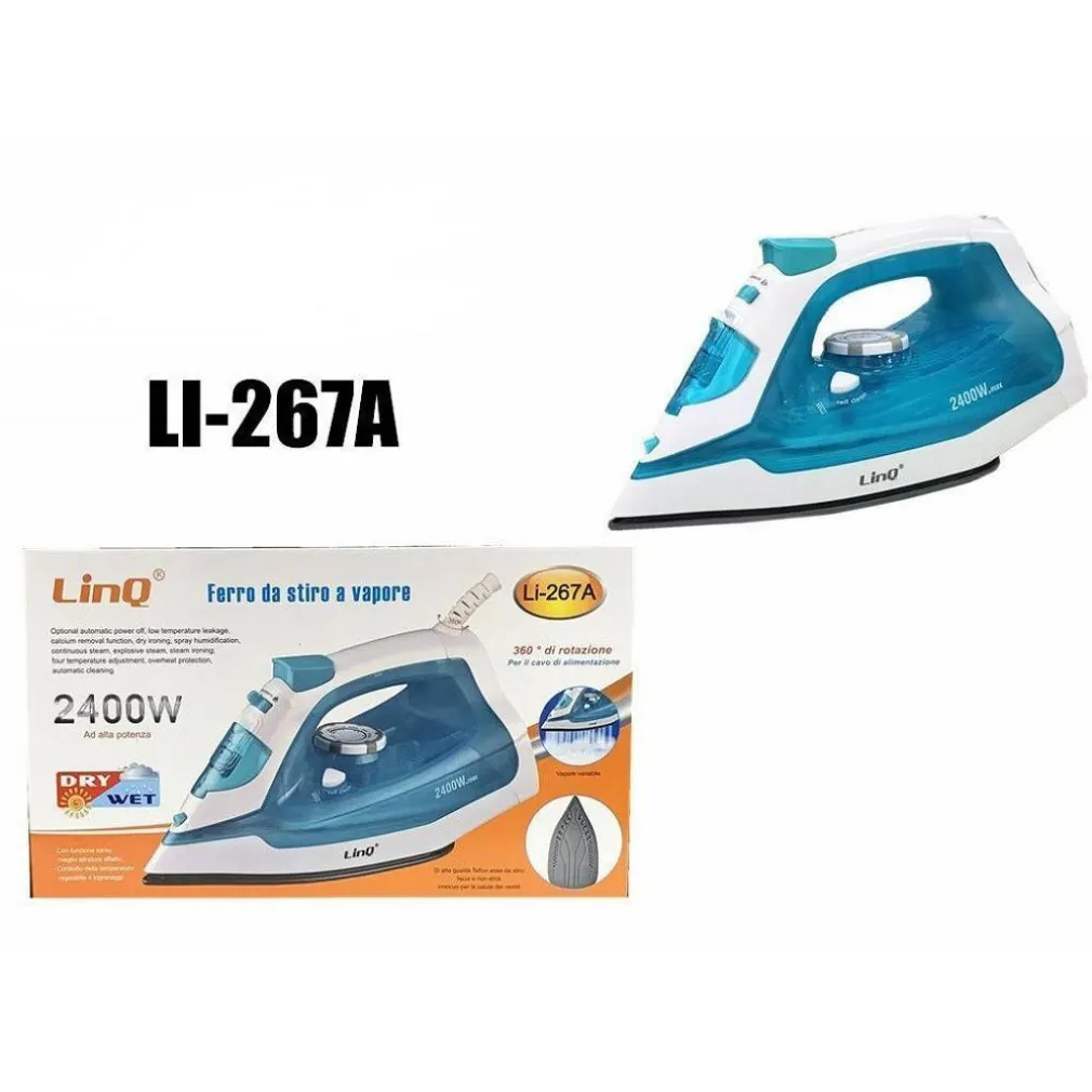 FERRO DA STIRO A VAPORE STEAM IRON 2400W 200ML LI-267A GETTO PIASTRA TEMPERATURA