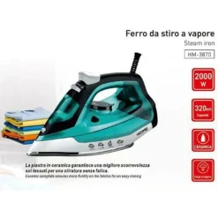 FERRO DA STIRO A VAPORE 2000W 320ML IMPUGNATURA ERGONOMICA E PIASTRA IN CERAMICA