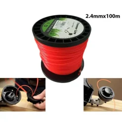 FILO PER DECESPUGLIATORE TONDO 2,4MM BOBINA 100MT TAGLIAERBA CAVO MATASSA ROSSO