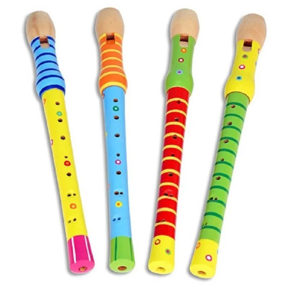 FLAUTO IN LEGNO COLORATO DECORATO BAMBINI BIMBI SCUOLA MUSICA SUONI