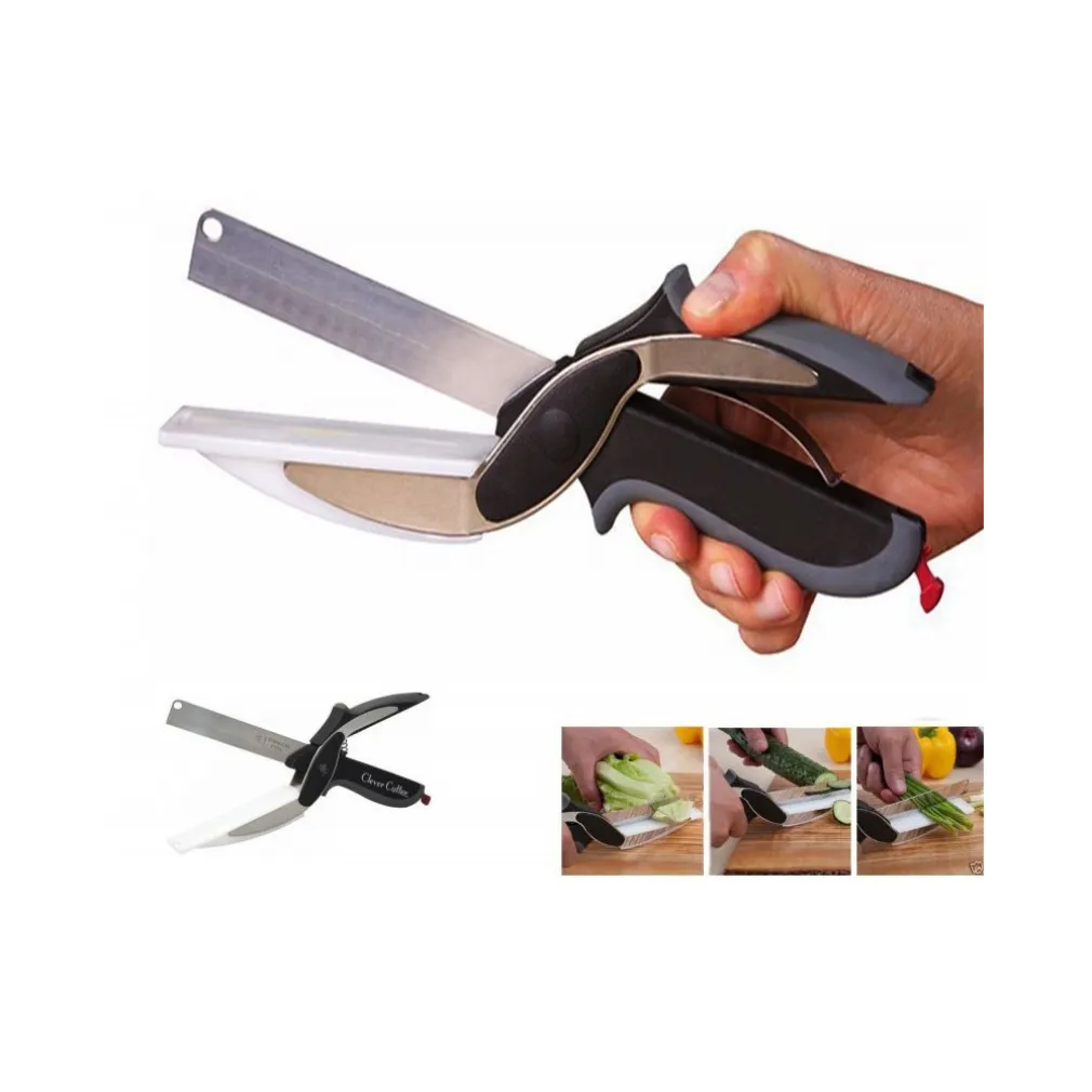 FORBICI COLTELLO E TAGLIERE DA CUCINA CLEVER CUTTER 2 IN 1 AFFETTA VERDURE CARNE