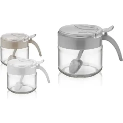 FORMAGGIERA FORMAGGIO CON CUCCHIAIO IN VETRO 300CC COLORI ASSORTITI TONDA 839016