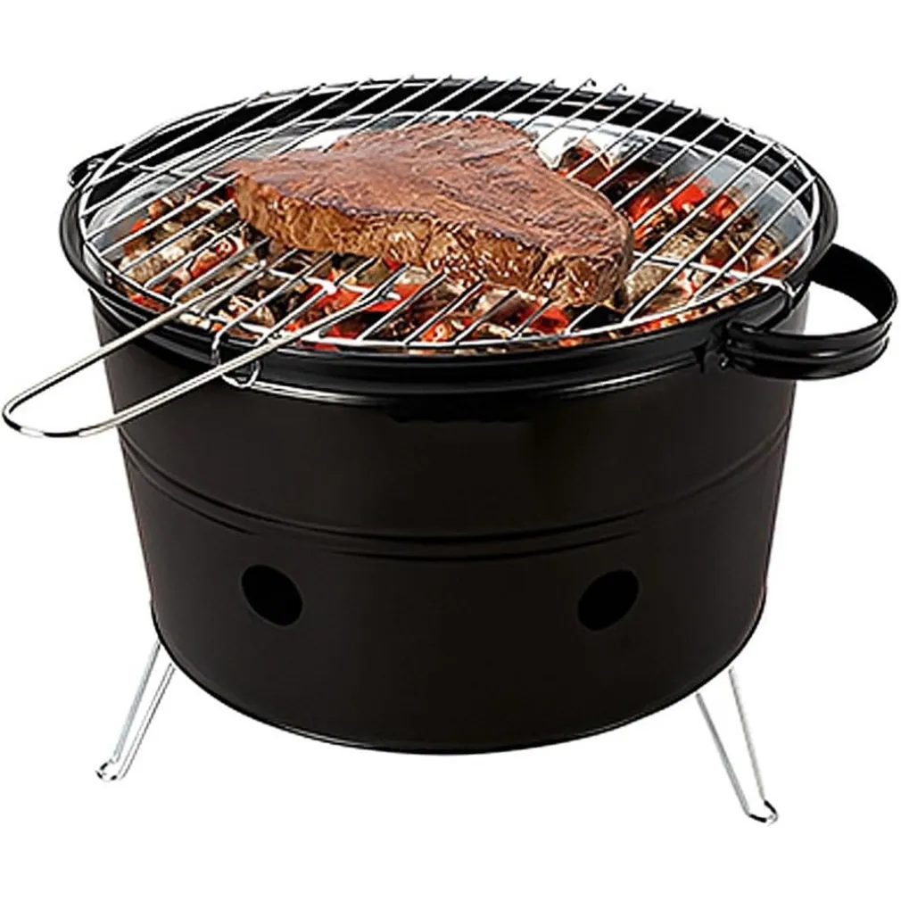 FORNACELLA A CARBONE TONDA BARBECUE PORTATILE RIPIANO GRIGLIA ACCIAIO CUOCI CARNE PESCE