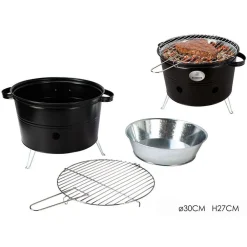 FORNACELLA A CARBONE TONDA BARBECUE PORTATILE RIPIANO GRIGLIA ACCIAIO CUOCI CARNE PESCE